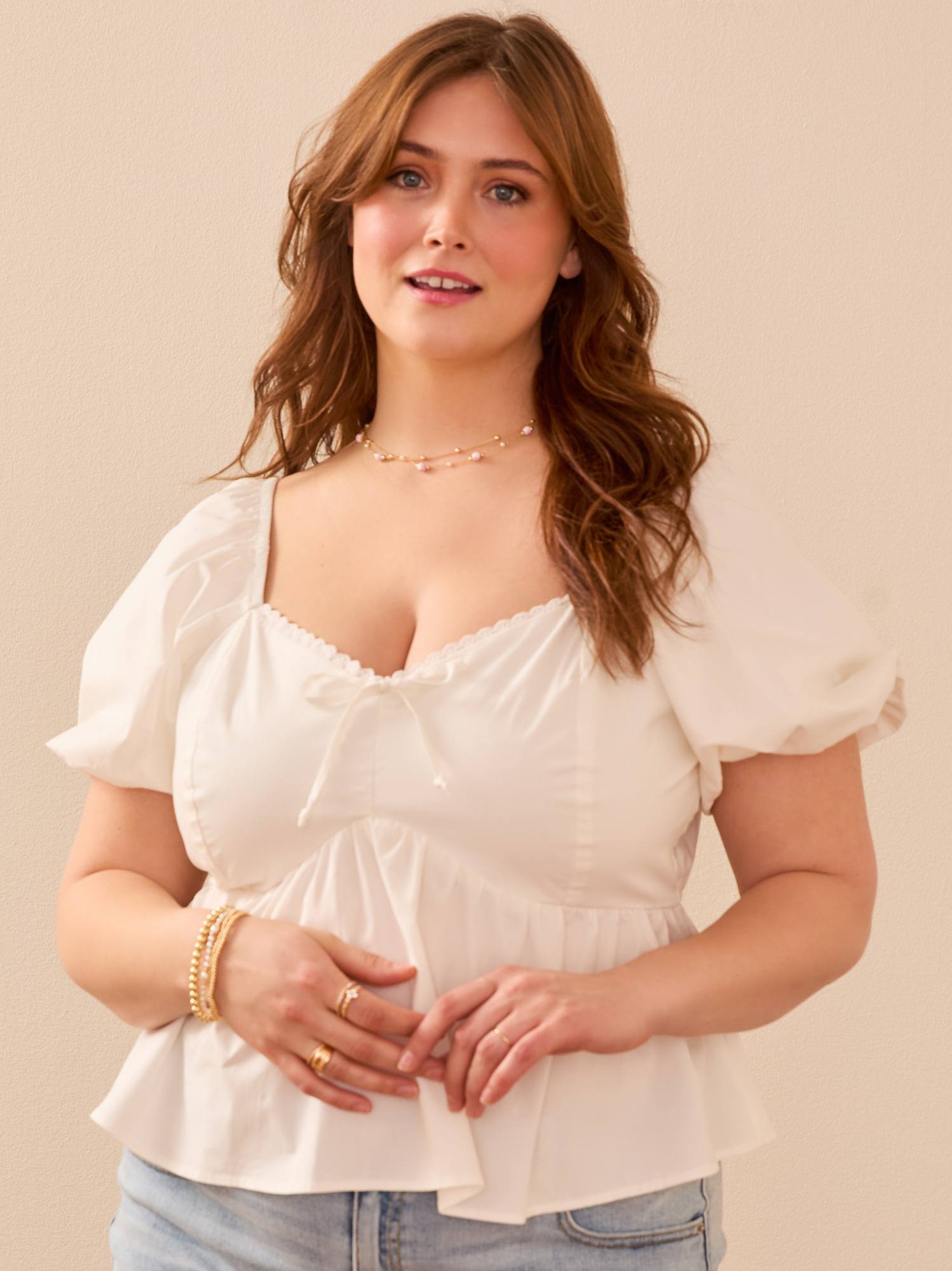 Beryl Poplin Babydoll Top in White | Arula