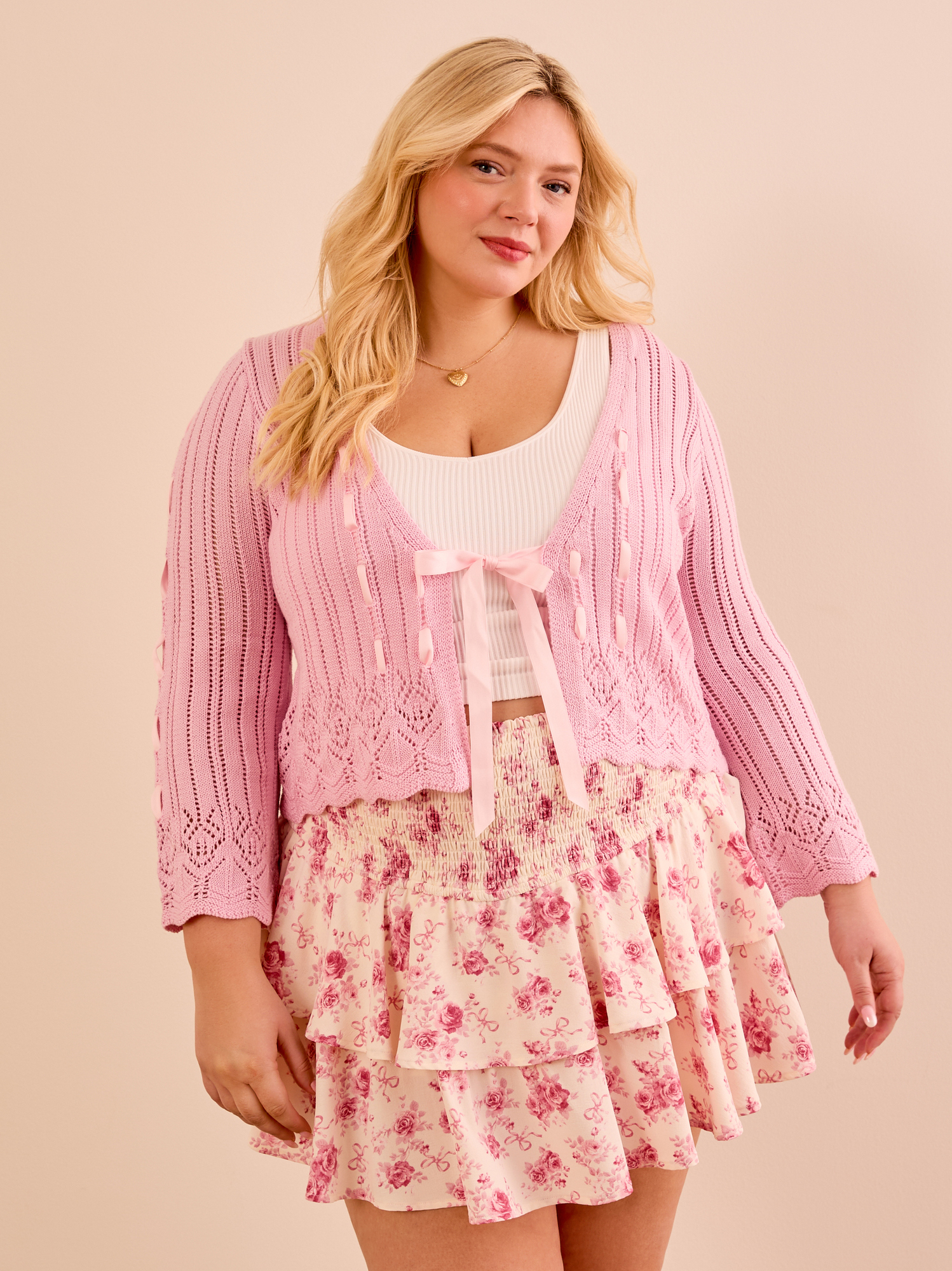 Taylor Ribbon Cardigan in Light Pink | Arula