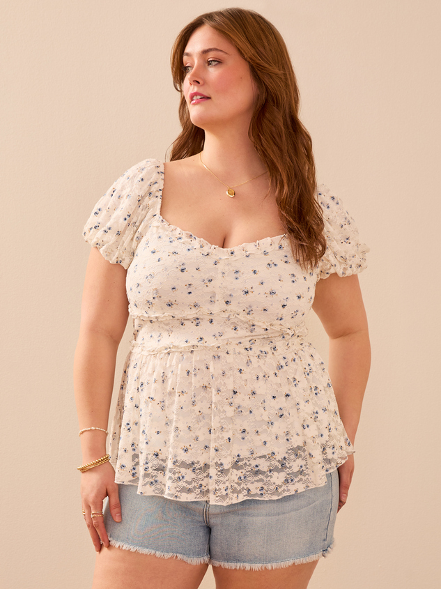 Rylie Printed Lace Babydoll Top Detail 4 - ARULA