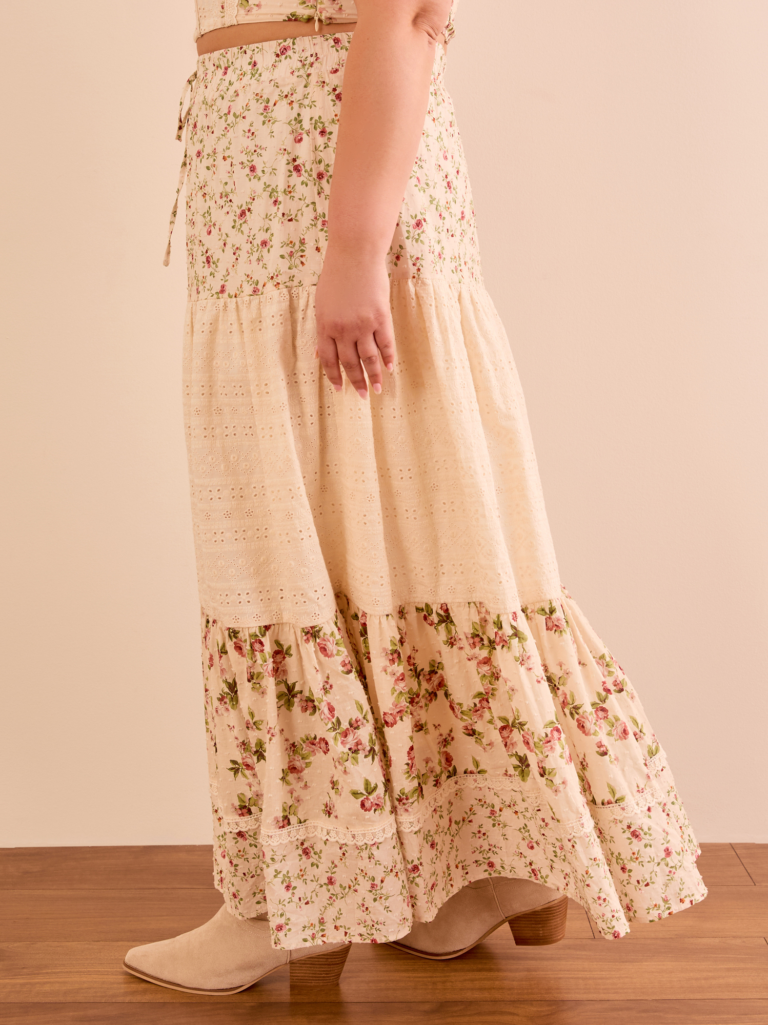 Kairo Floral Midi Skirt in Ivory & Red | Arula