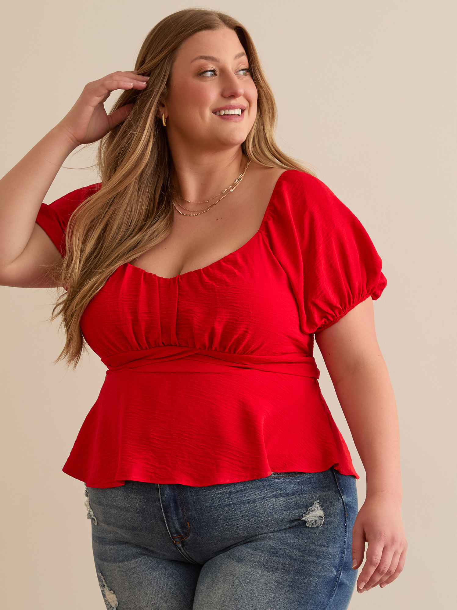 Red plus size peplum top best sale