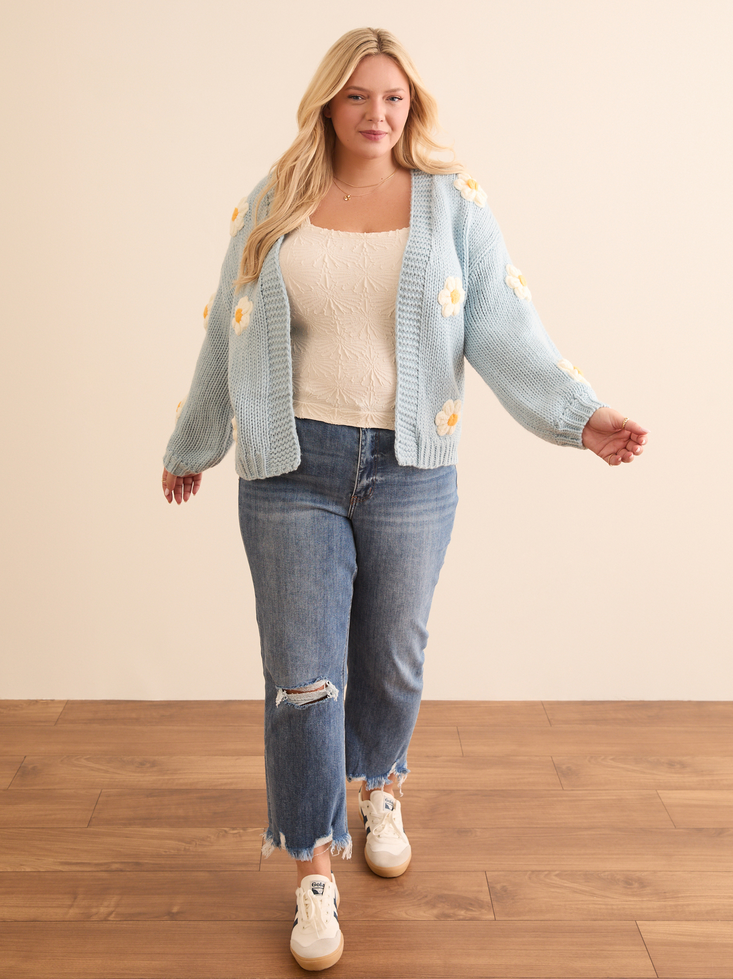 Clare Knit Flower Cardigan in Blue Arula