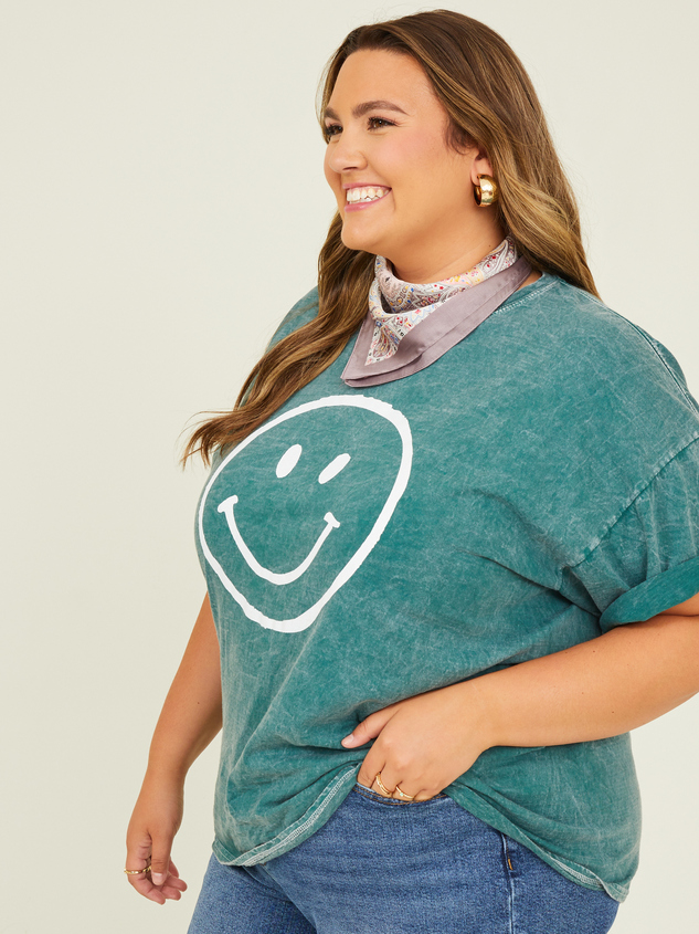 Smiley Face Oversized Tee Detail 3 - ARULA