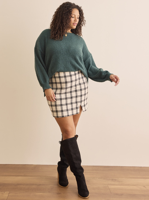 Serena Plaid Tweed Skirt in Ivory | Arula