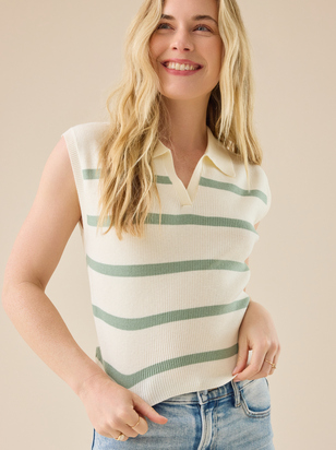Norah Striped Knit Polo Top - ARULA - 