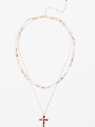 Layered Baguette Cross Beaded Choker - ARULA