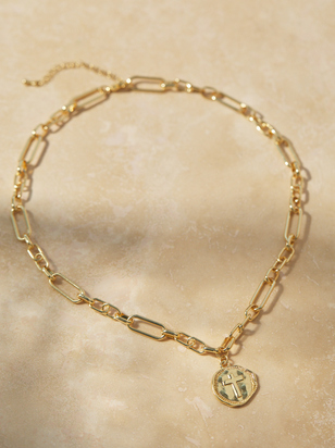 18K Gold Cross Coin Necklace - ARULA - 
