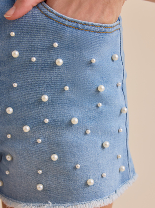 Jensine Pearl Denim Shorts - ARULA