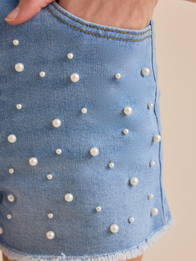 Jensine Pearl Denim Shorts Detail 2 - ARULA
