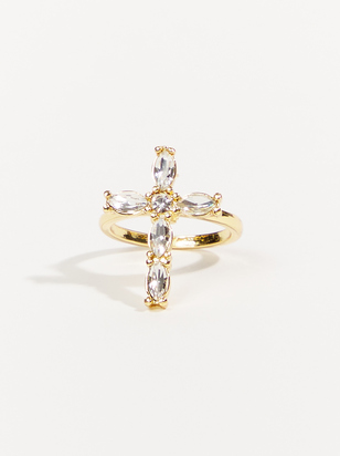 Crystal Baguette Cross Ring - ARULA