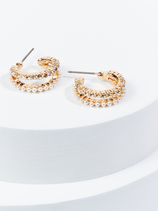 Rhinestone & Pearl Hoop Earrings - ARULA