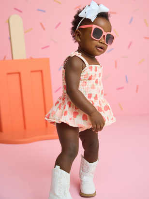 Clara Strawberry Smocked Bubble - ARULA - 