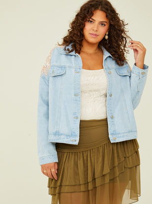 Shimmer Applique Denim Jacket - ARULA