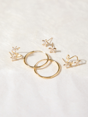 18K Gold Dainty Flower Earring Set - ARULA - 
