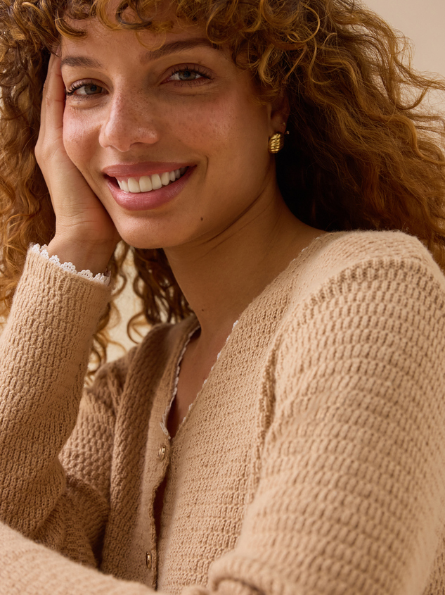 Hillary Scallop Trim Cardigan Detail 4 - ARULA
