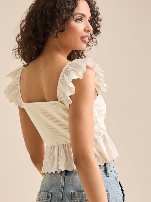 Stacie Crochet Woven Top Detail 4 - ARULA