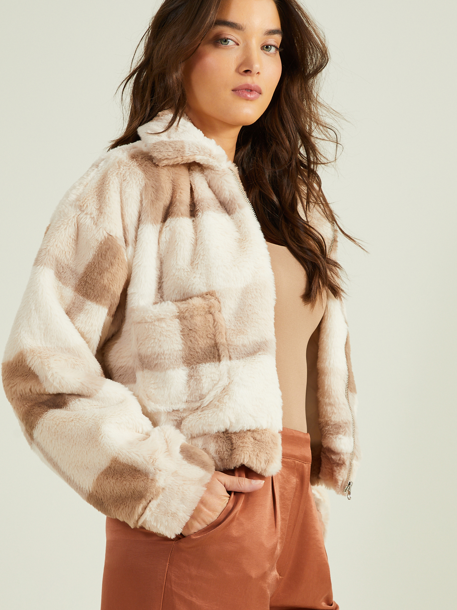 Plaid on sale fur jacket