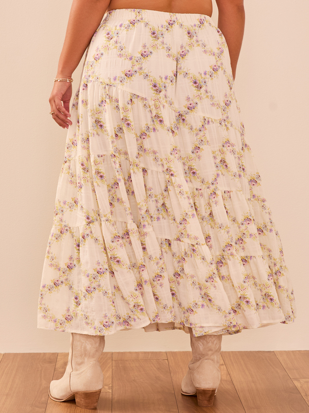 Iyla Floral Tiered Midi Skirt Detail 5 - ARULA