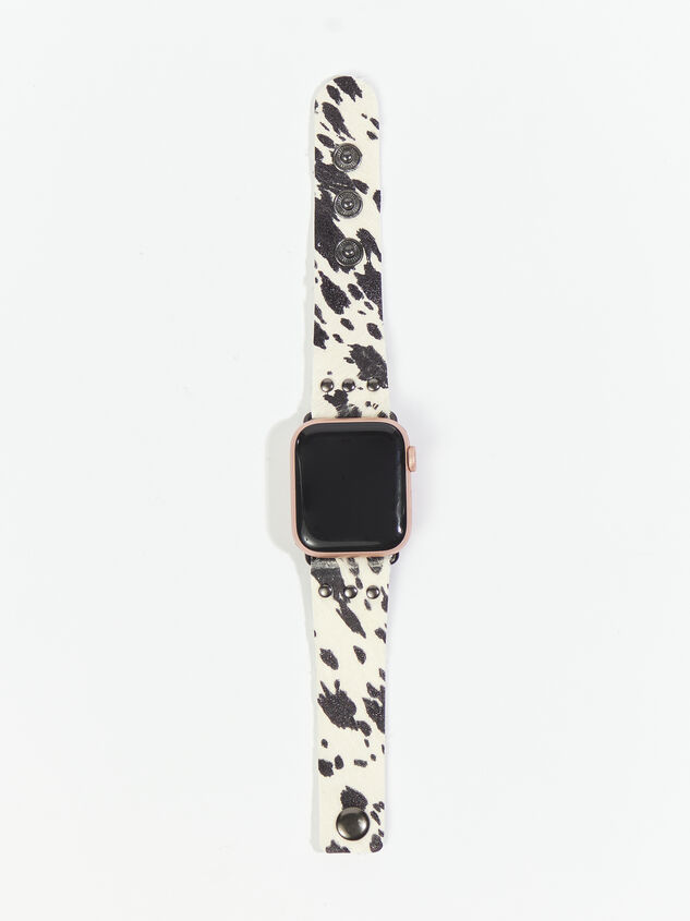 Leather Smart Watch Band - Cowhide Print Detail 2 - ARULA