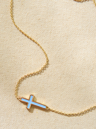 18K Gold Blue Cross Necklace - ARULA