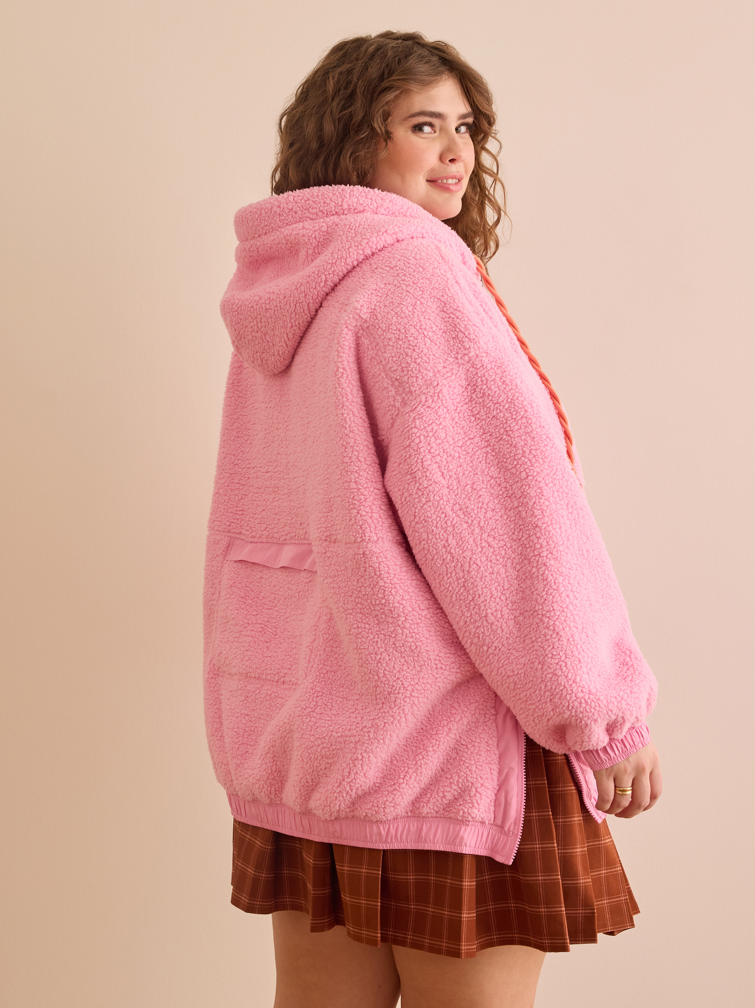 Pink sherpa pullover cheap