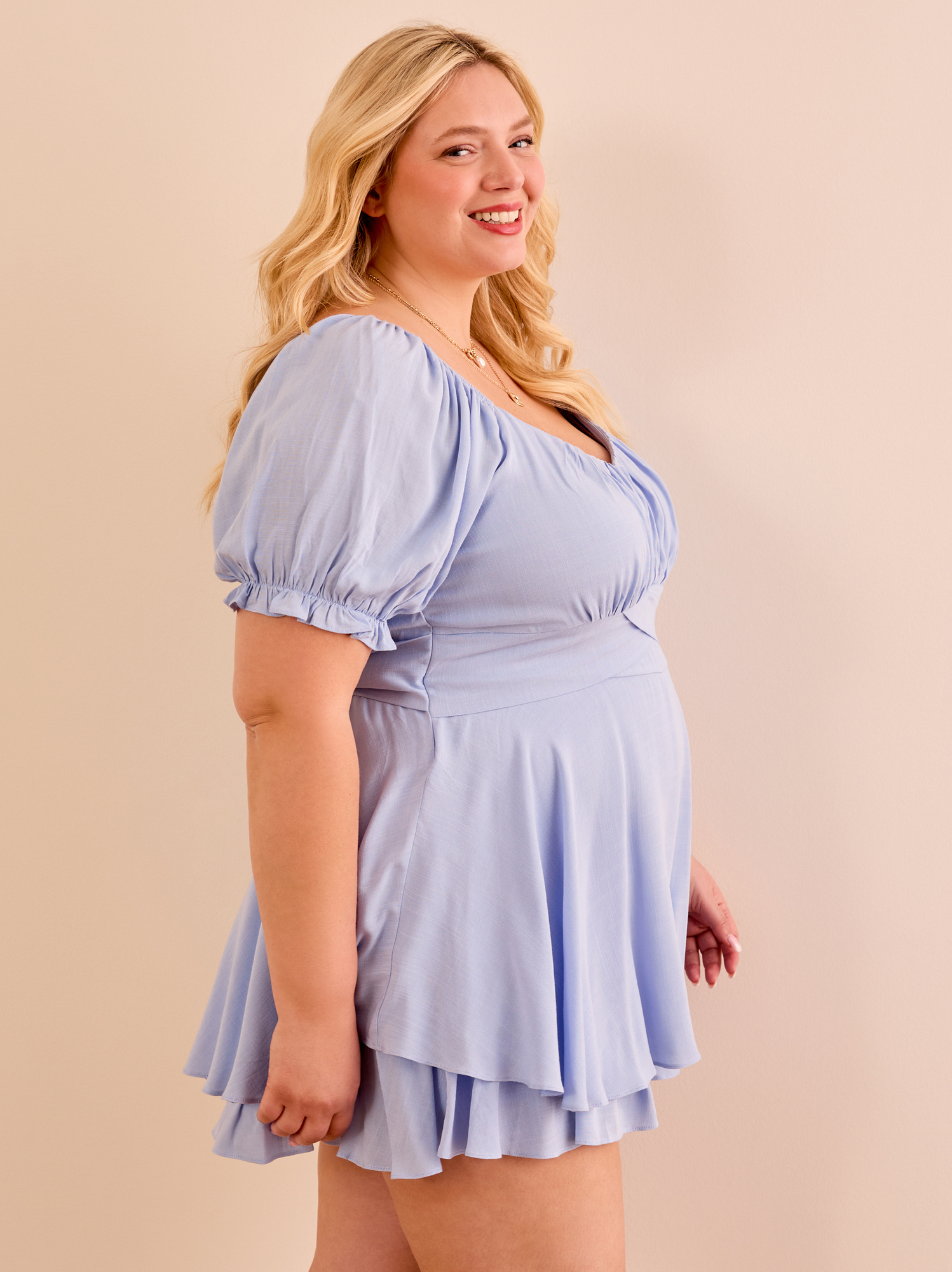 Haisley Double Layered Romper in Light Blue | Arula Haisley Double Layered Romper in Light Blue | Arula