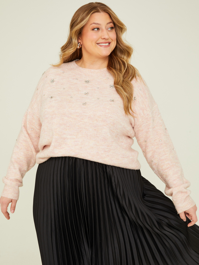 Heather Embellished Crewneck Sweater Detail 4 - ARULA