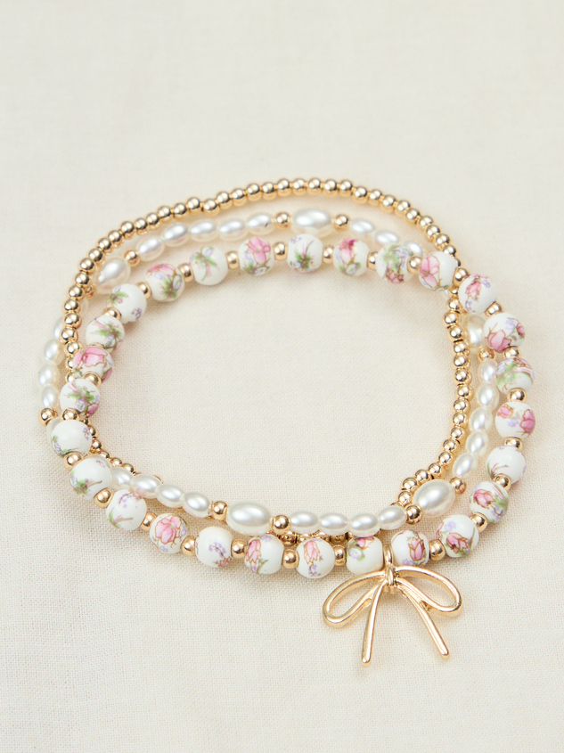 Painted Beads and Bow Bracelet Set Detail 2 - ARULA