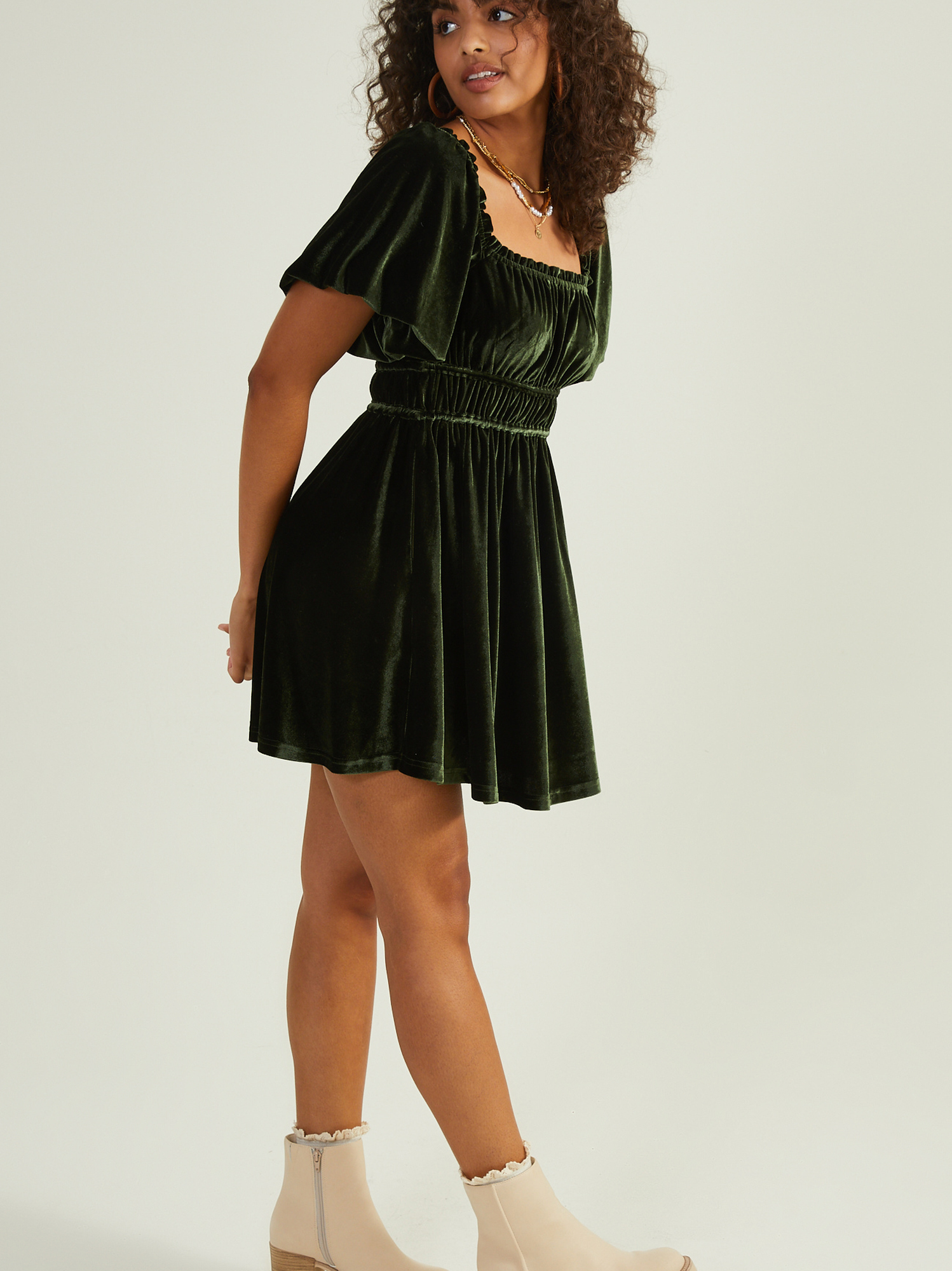 Rose Velvet Babydoll Dress