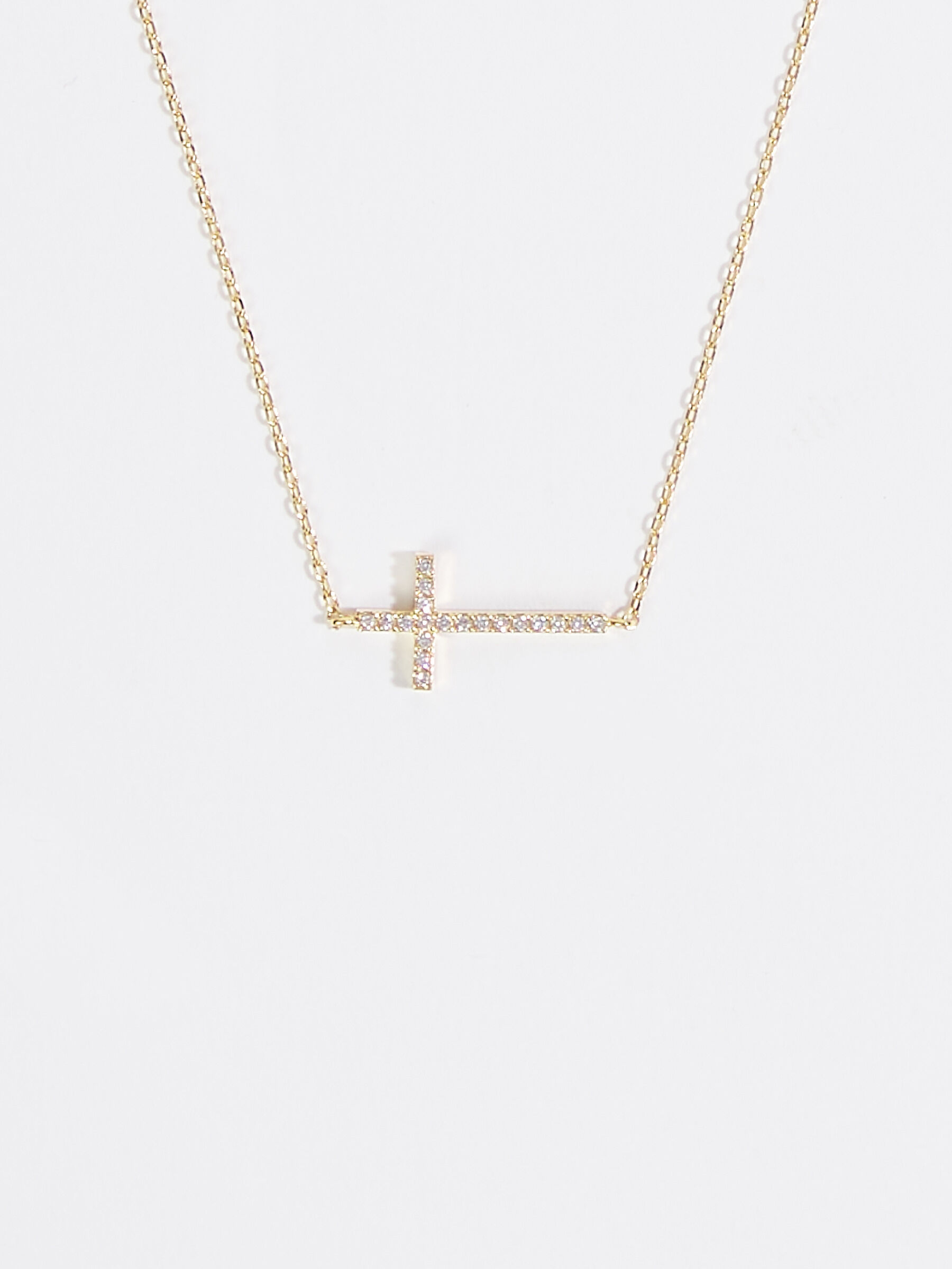 18k Gold Rhinestone Cross Necklace