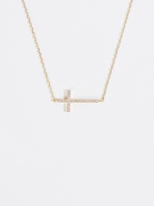 18k Gold Rhinestone Cross Necklace - ARULA