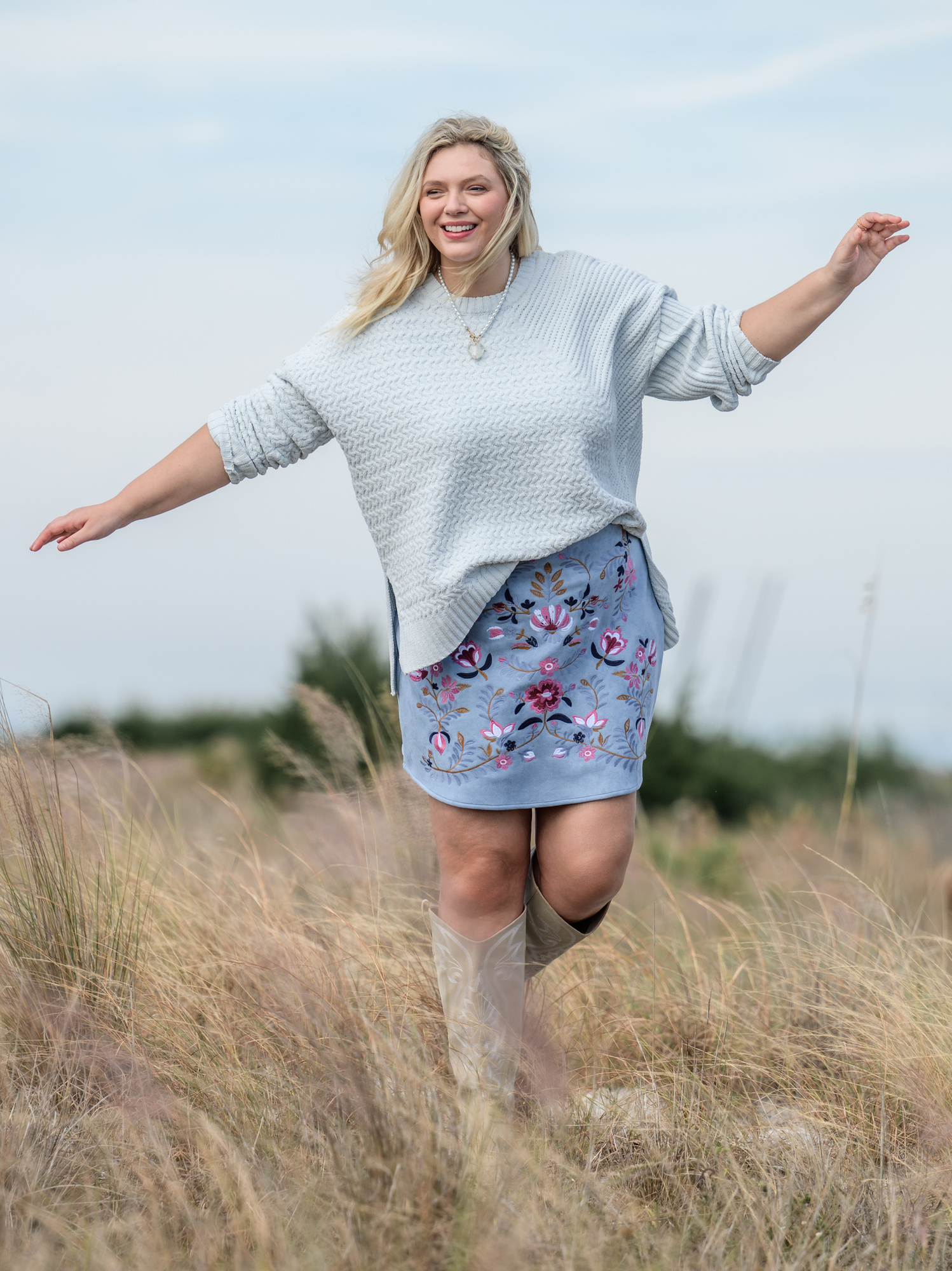 Suede Embroidered Skirt in Blue Multi Arula