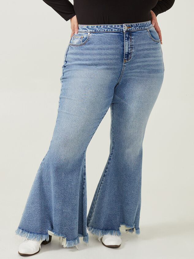 Incrediflex Lace Up Raw Hem Flare Jeans Detail 2 - ARULA