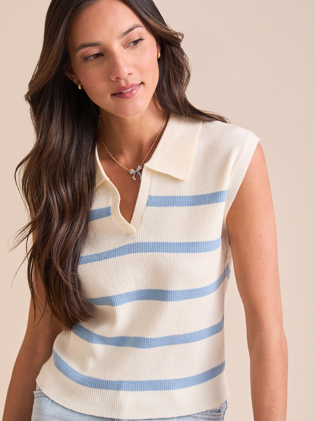 Norah Striped Knit Polo Top Detail 3 - ARULA