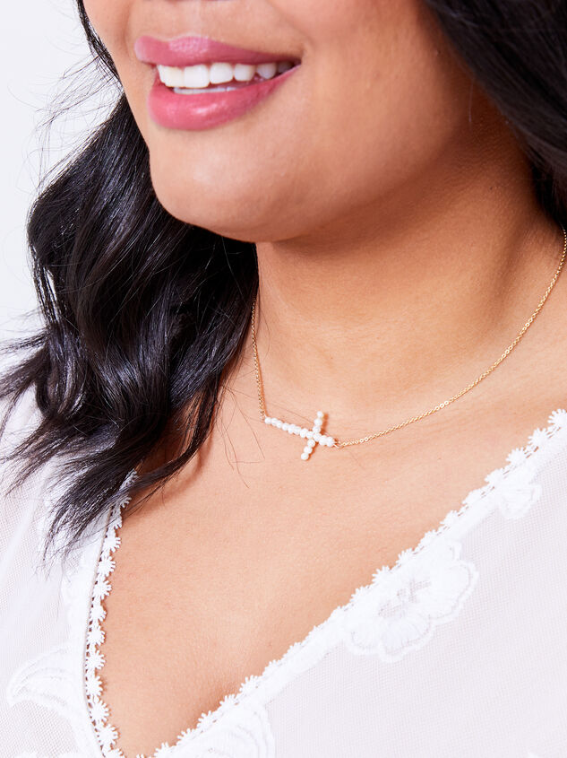 Pearl Cross Necklace Detail 3 - ARULA
