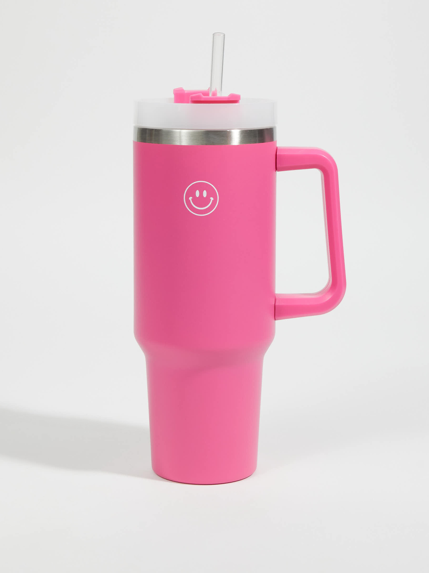 Smiley Face Printed Liv 40 oz Insulated Cup with Handle in Pink
