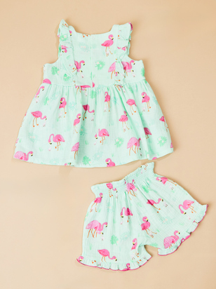 Franny Flamingos Square Neck Ruffle Set - ARULA