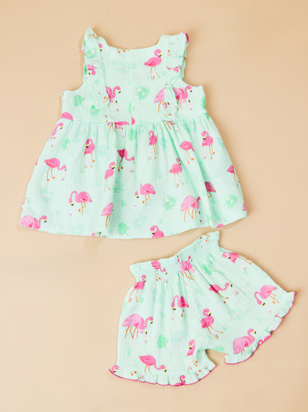 Franny Flamingos Square Neck Ruffle Set Detail 2 - ARULA