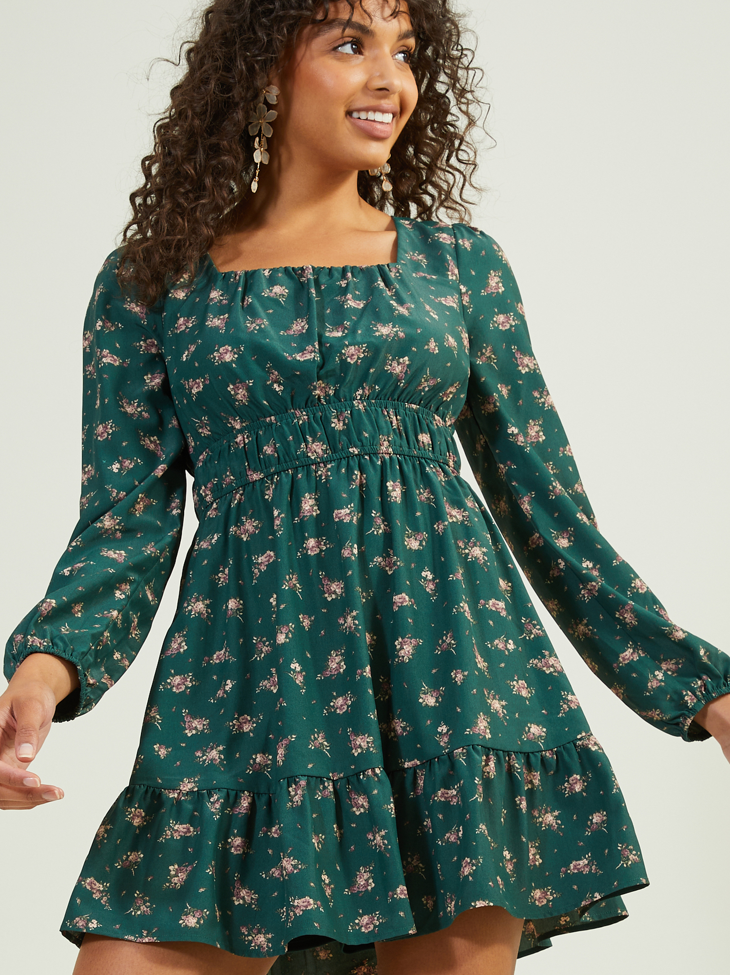 Hunter green top floral dress