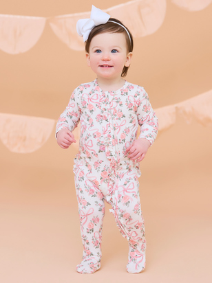 Amelia Floral Bow Ruffle Footie - ARULA - 