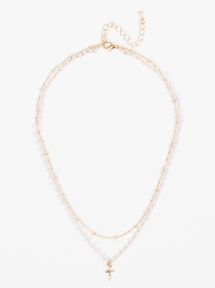 Layered Pearl Cross Necklace - ARULA