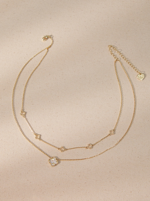 18K Gold Double Layer Clover Necklace - ARULA