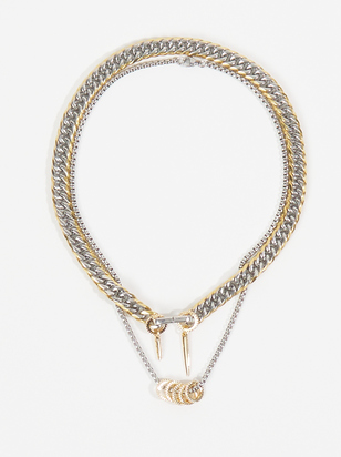 Layered Curb Chain Charm Necklace - ARULA