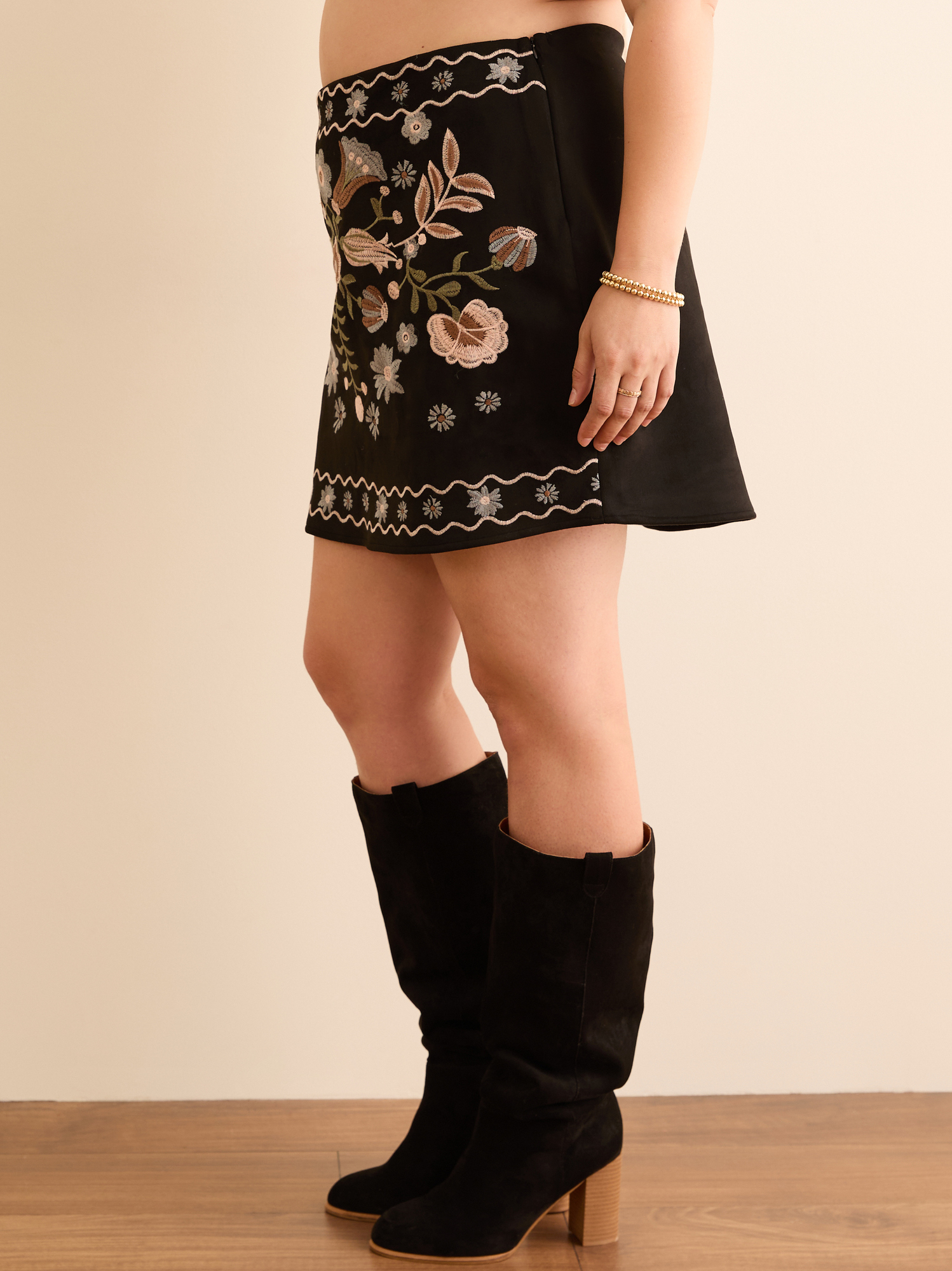 Edie Suede Embroidered Skirt