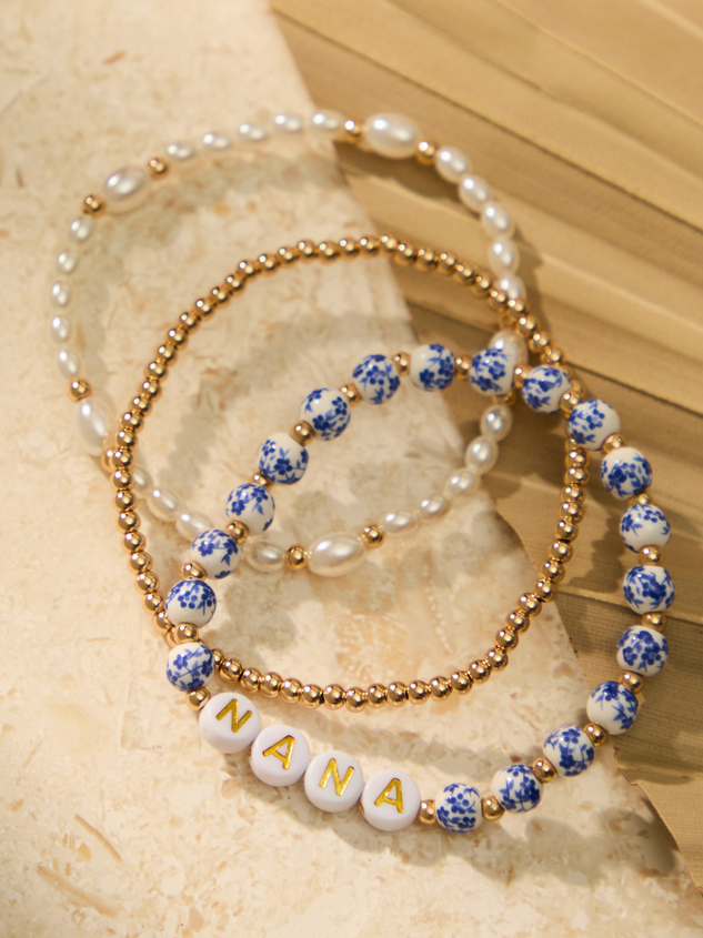 Nana Painted Bead Bracelet Set Detail 2 - ARULA