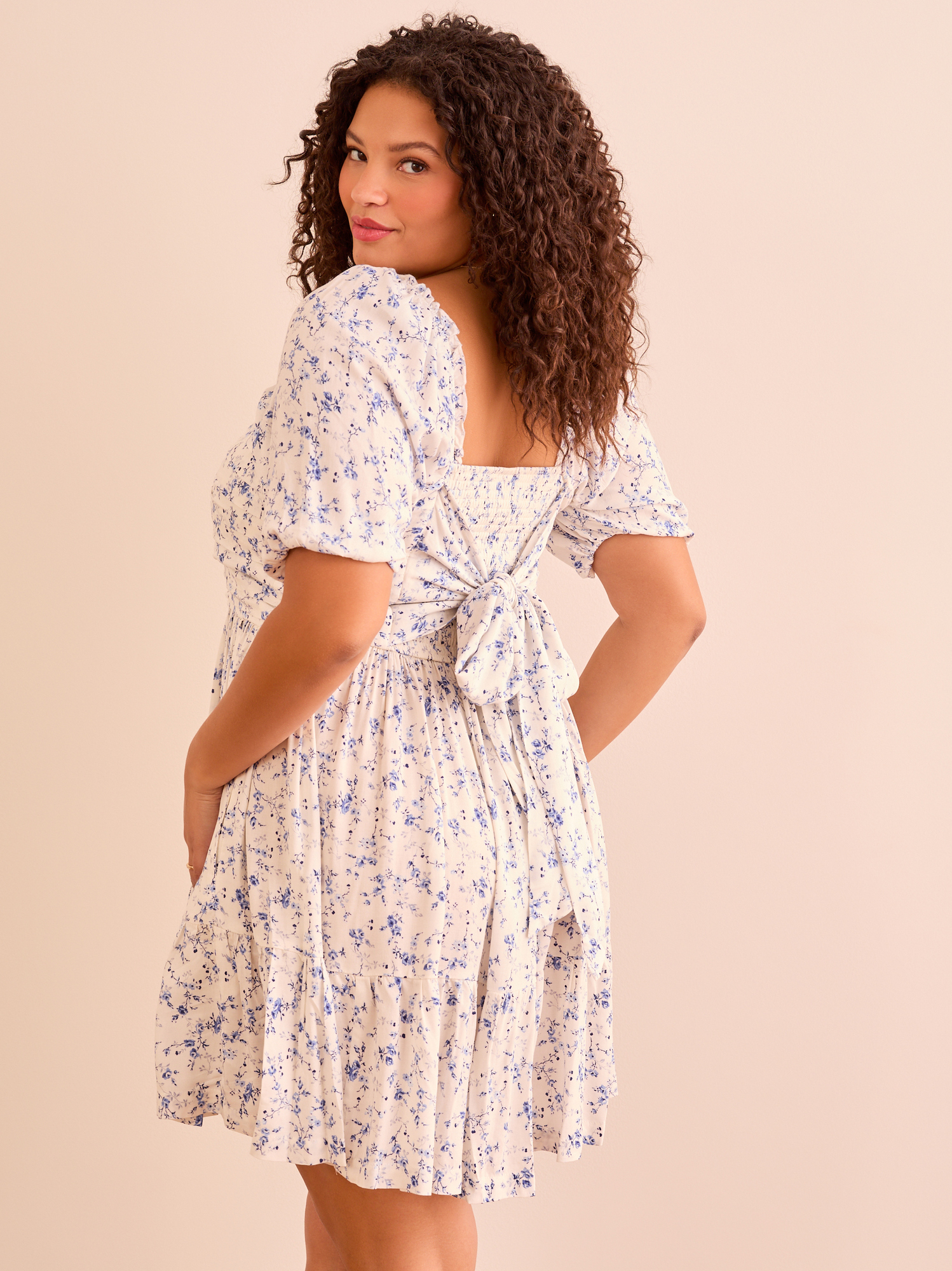 Wilow Floral Mini Dress in White & Blue | Arula