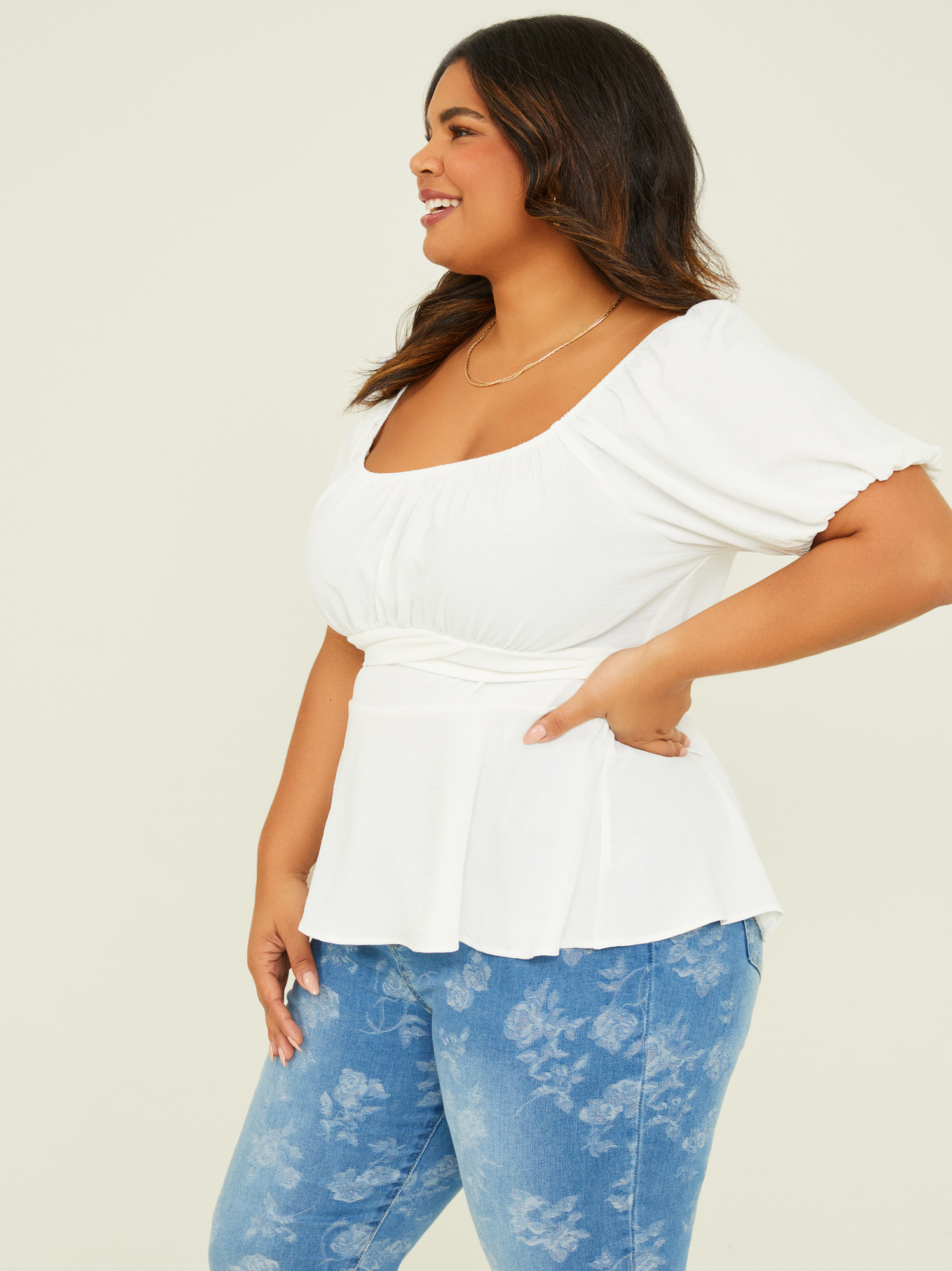 Charlotte Peplum Top in White Arula