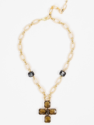 18K Gold Gemstone Cross Necklace - ARULA
