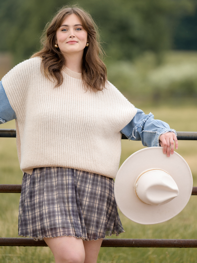 Paleis technisch Schepsel Elodie Neutral Denim Sleeve Sweater | Arula
