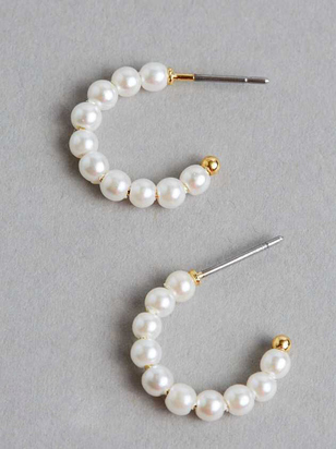 18k Gold Pearl Mini Hoop Earrings - ARULA